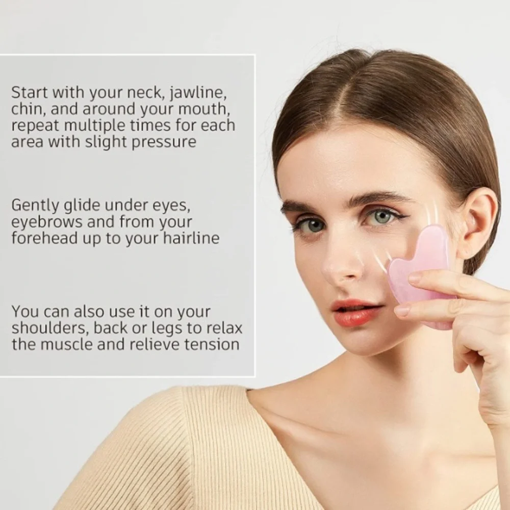 Jade Roller & Gua Sha Set Anti-Aging Rose Quartz for Skincare Facial Massager
